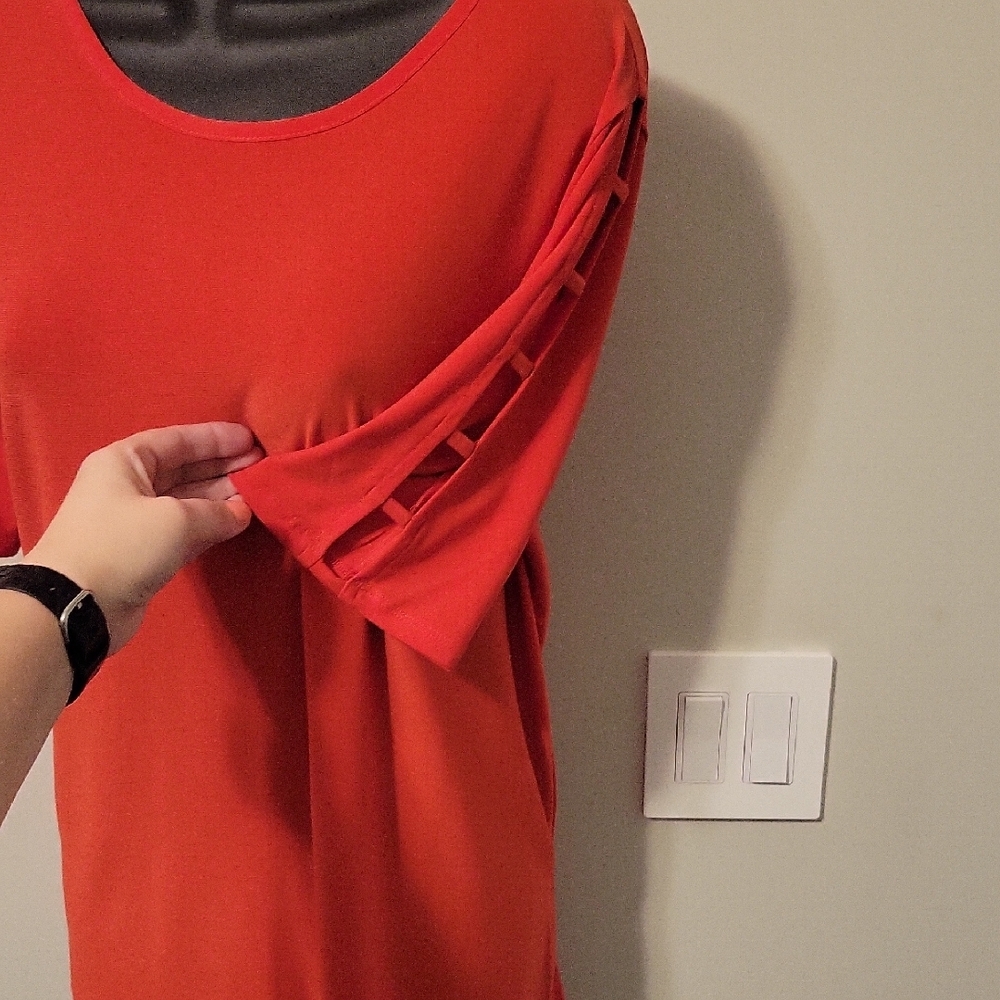 Red Short Sleeve Top with Cutout Details